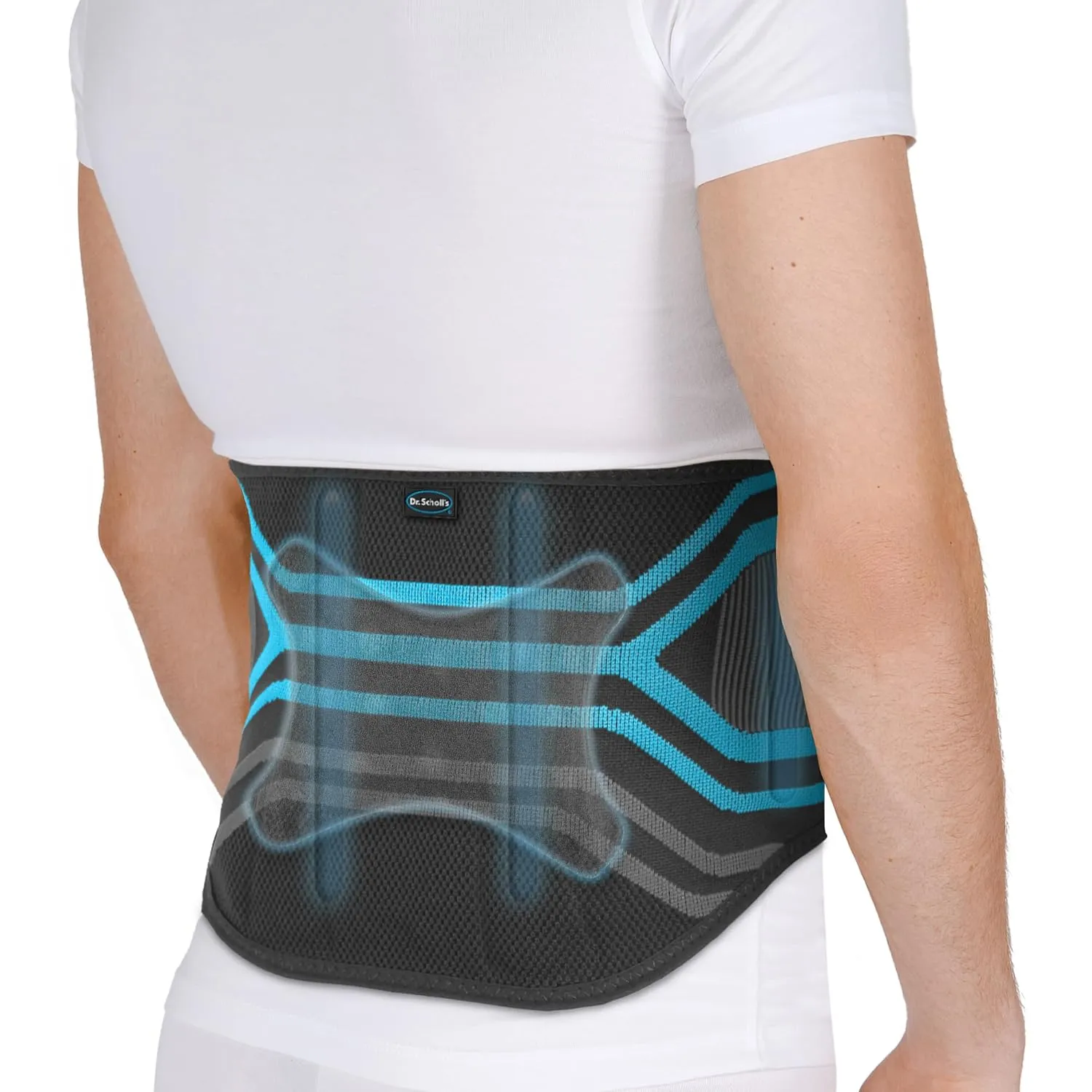 Dr. Scholl's Compression Back Support with Massaging Gel, Breathable Fabric, Shock-Absorbing Back Brace with Lumbar Support, Built-in Gel Padding & Support (Size L/XL)