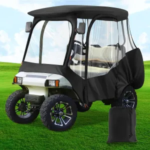 Drive-up Club Car Driving Enclosure, Golf Cart Enclosure Fits for 4 Passenger Club Car DS Golf Carts, 600D Waterproof Windproof Portable Golf Cart Rain Cover with Zipper Door and 4-Sided Clear Window