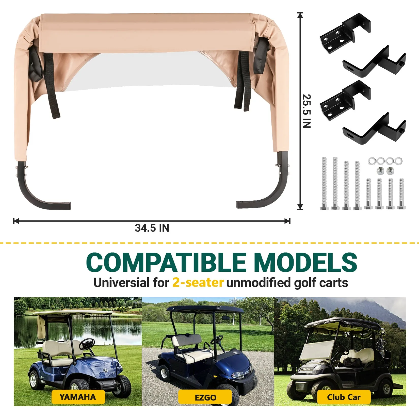 Drive-up Golf Cart Universal Rear Bag Rain Cover, Foldable Rain Cover - Beige