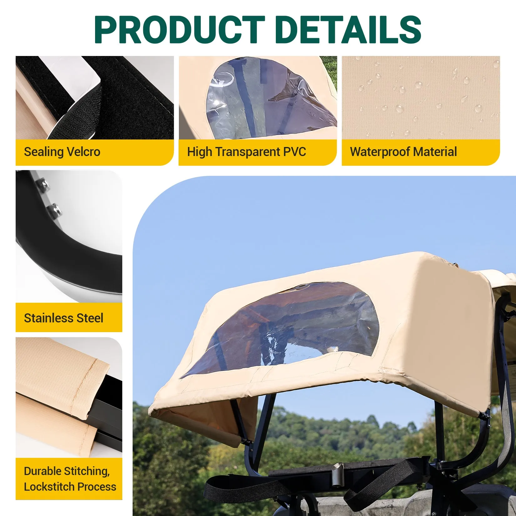 Drive-up Golf Cart Universal Rear Bag Rain Cover, Foldable Rain Cover - Beige
