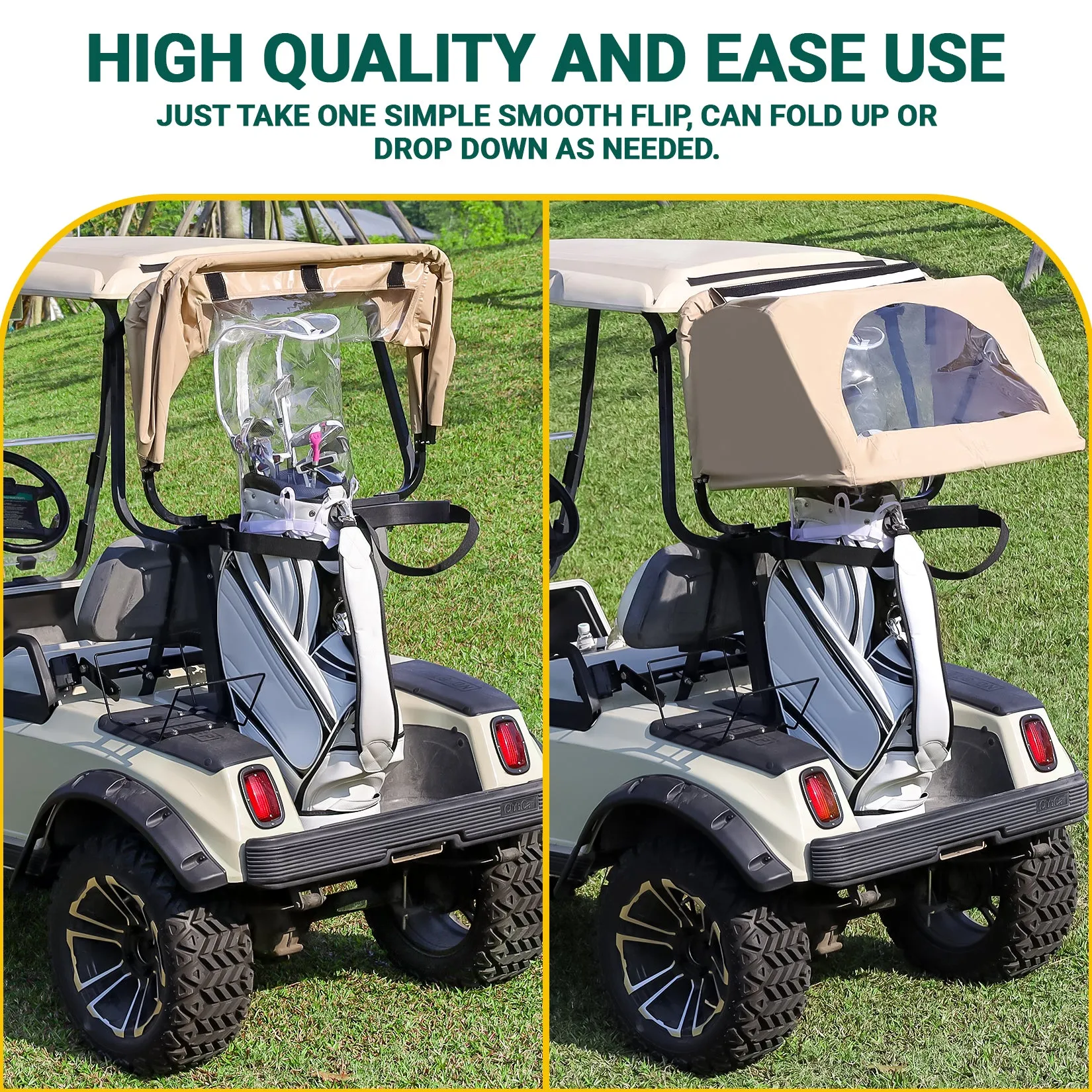 Drive-up Golf Cart Universal Rear Bag Rain Cover, Foldable Rain Cover - Beige