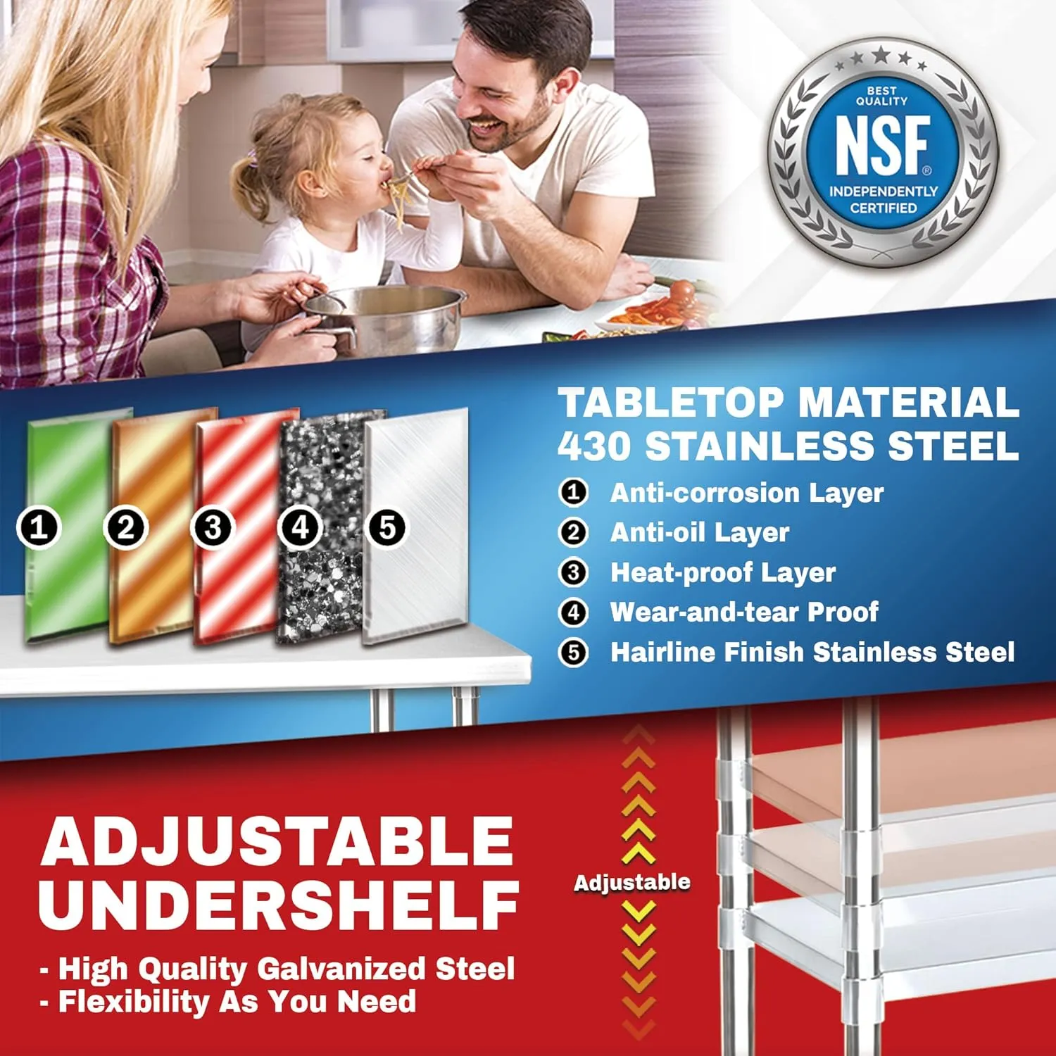 DuraSteel 30x24 NSF Stainless Steel Cart - Heavy Duty Rolling Food Prep Table with Undershelf - Metal Utility Cart for Commercial Restaurant Kitchen, Laundry, Grill Stand of Pizza Oven