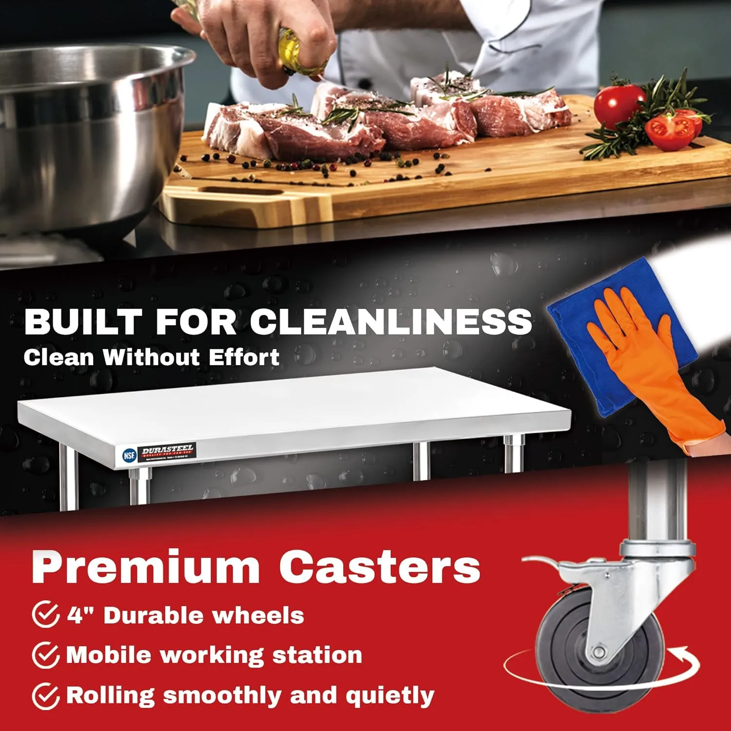 DuraSteel 30x24 NSF Stainless Steel Cart - Heavy Duty Rolling Food Prep Table with Undershelf - Metal Utility Cart for Commercial Restaurant Kitchen, Laundry, Grill Stand of Pizza Oven
