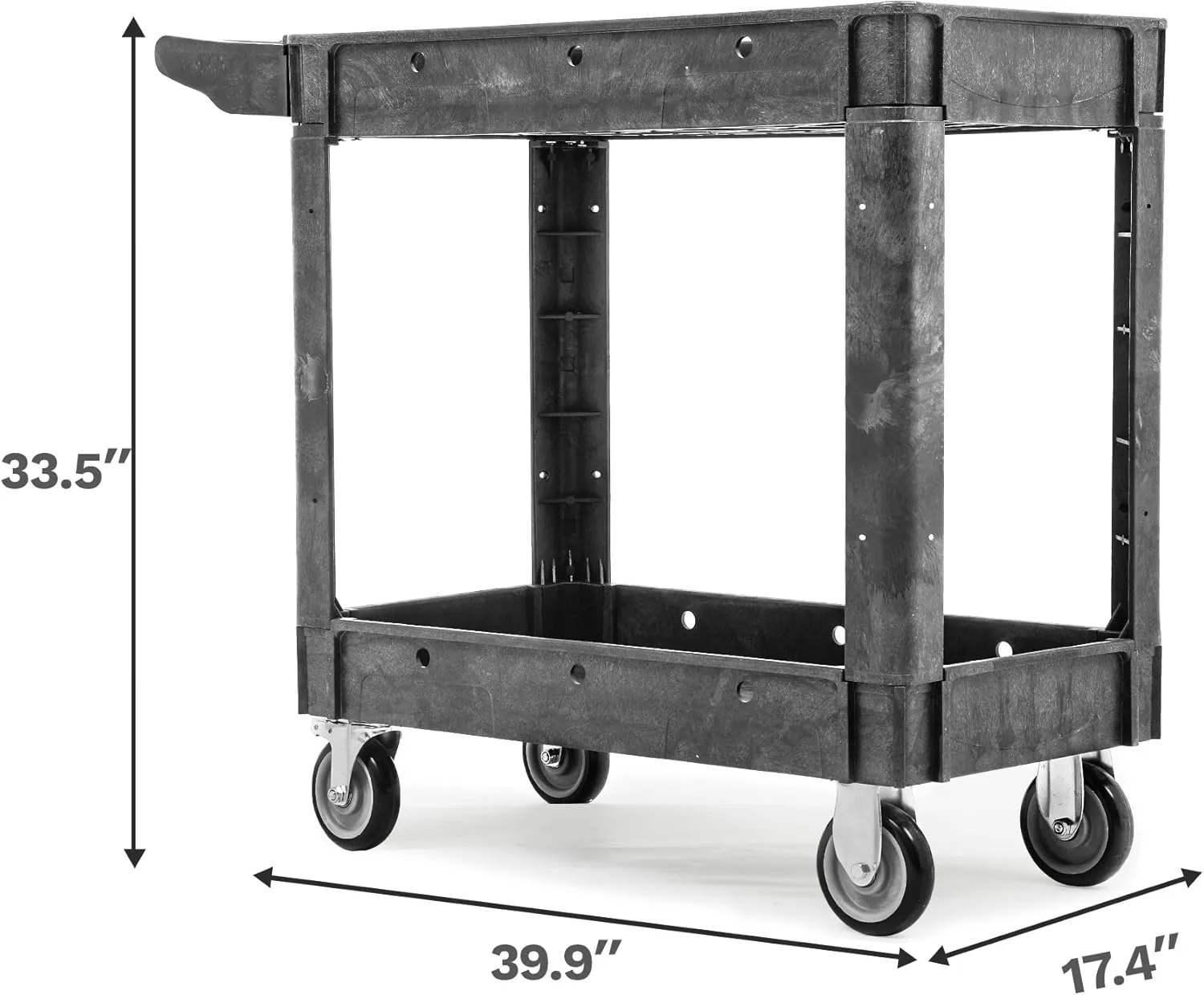DWVO Utility Cart, 1000 lbs Capacity, 2 Shelf Heavy Duty Plastic Service Utility Cart on Wheels, Rolling Storage Work Carts Suitable for Warehouse, Garage, School & Office, Cleaning, Gray