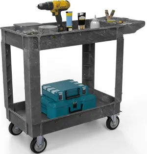 DWVO Utility Cart, 1000 lbs Capacity, 2 Shelf Heavy Duty Plastic Service Utility Cart on Wheels, Rolling Storage Work Carts Suitable for Warehouse, Garage, School & Office, Cleaning, Gray