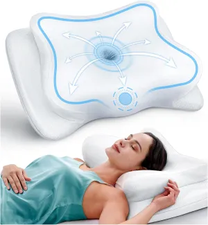 Ease Now Cervical Neck Pillow for Pain Relief, Beauty Sleeping Cooling Pillow for Side Back Stomach Sleeper, Odorless Memory Foam Bed Pillows Deep Sleep,Ergonomic Orthopedic Neck Support