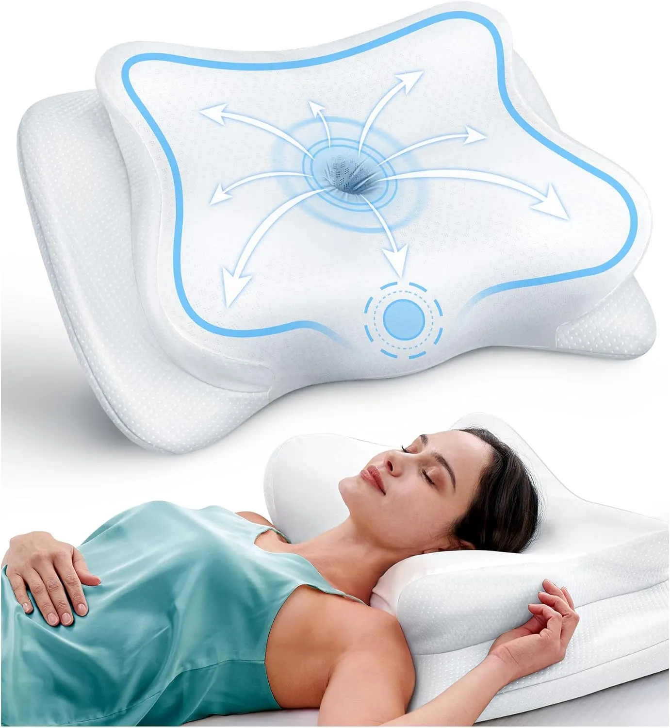 Ease Now Cervical Neck Pillow for Pain Relief, Beauty Sleeping Cooling Pillow for Side Back Stomach Sleeper, Odorless Memory Foam Bed Pillows Deep Sleep,Ergonomic Orthopedic Neck Support