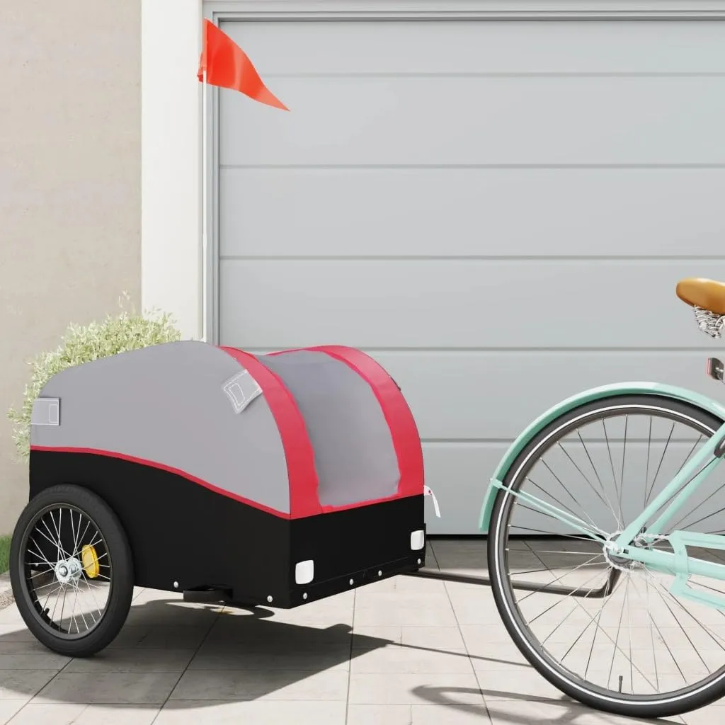 Easily Haul Groceries and More with a Heavy-Duty Bike Trailer, Durable Iron Frame, High Visibility Safety Flag Included, Black and Red