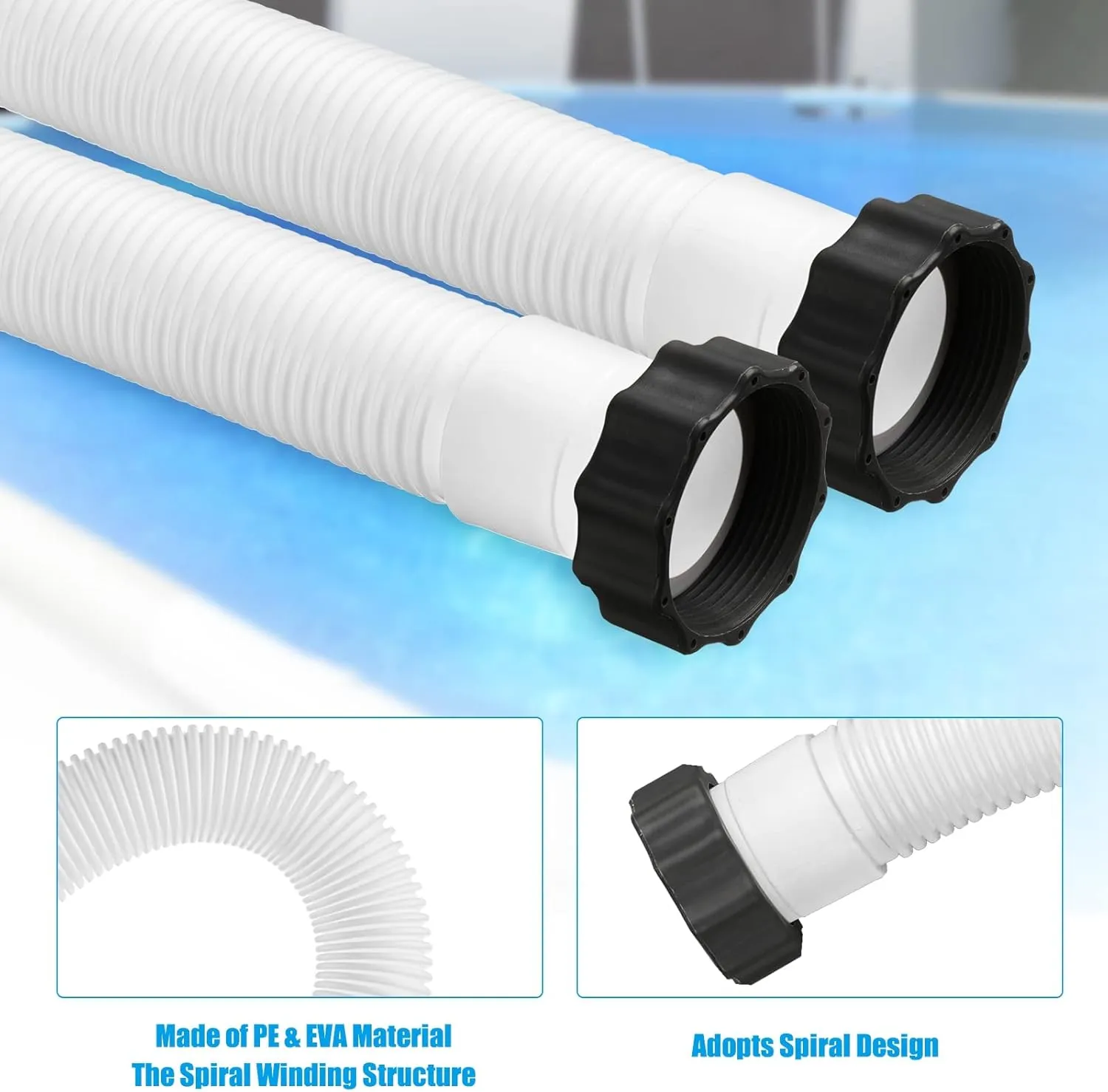 eBoot 2 Pcs 29060e Above Ground Pool Hoses 1.5" Diameter 59" Long Swimming Pool Pump Hose Replacement for Filter Pump, Saltwater System, Sand Filters Accessories(White)