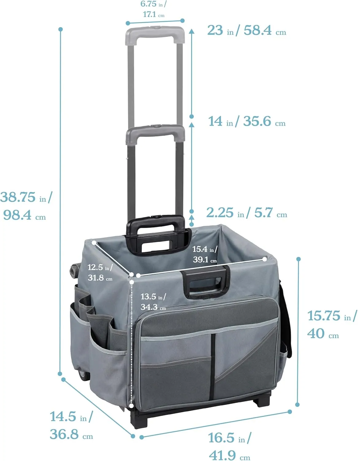 ECR4Kids Universal Rolling Cart with Canvas Organizer Bag, Mobile Storage, Dark Grey/Grey