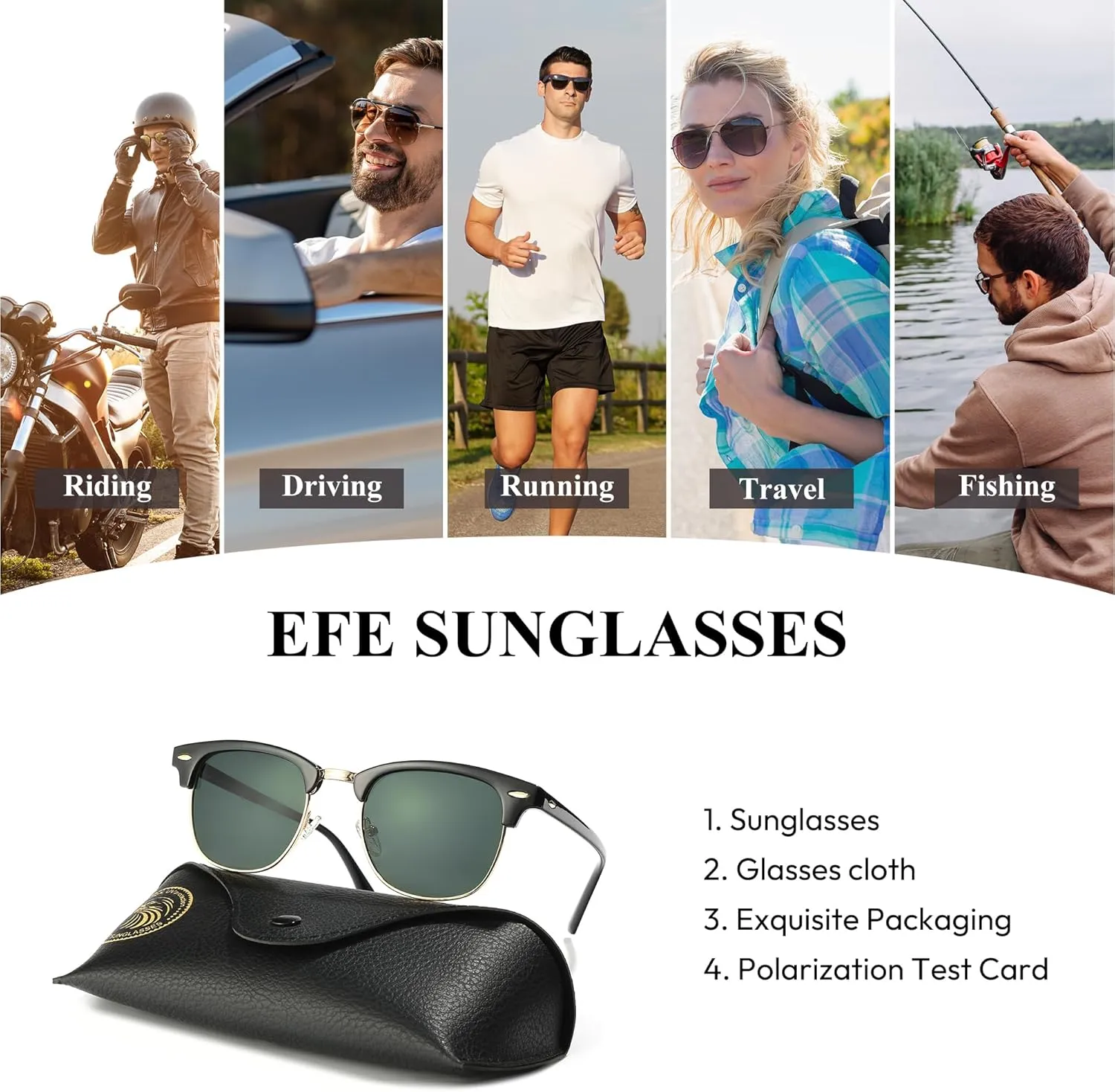 EFE Classic Oversized Polarized Sunglasses for Women Composite TR90 Frame UV 400 Protection Fashion Retro Eyewear