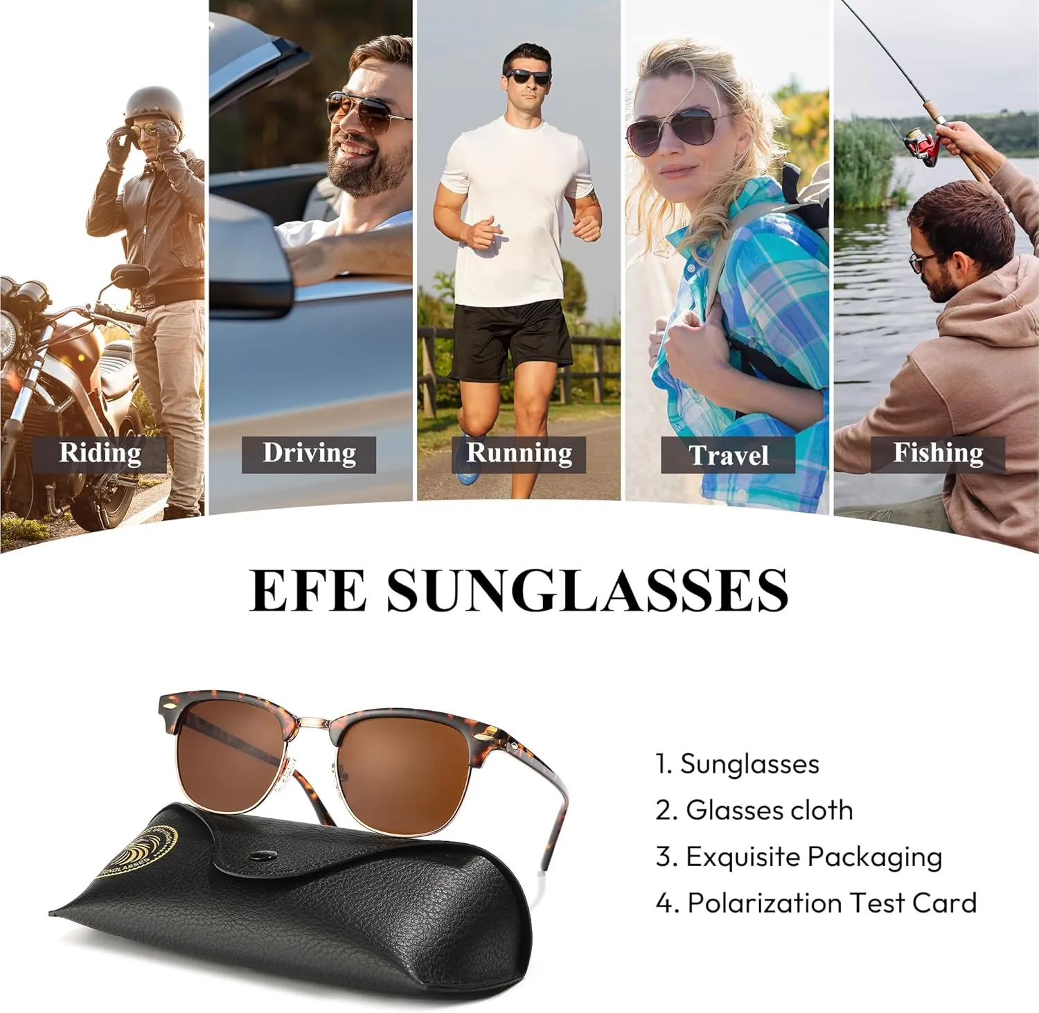 EFE Classic Oversized Polarized Sunglasses for Women Composite TR90 Frame UV 400 Protection Fashion Retro Eyewear