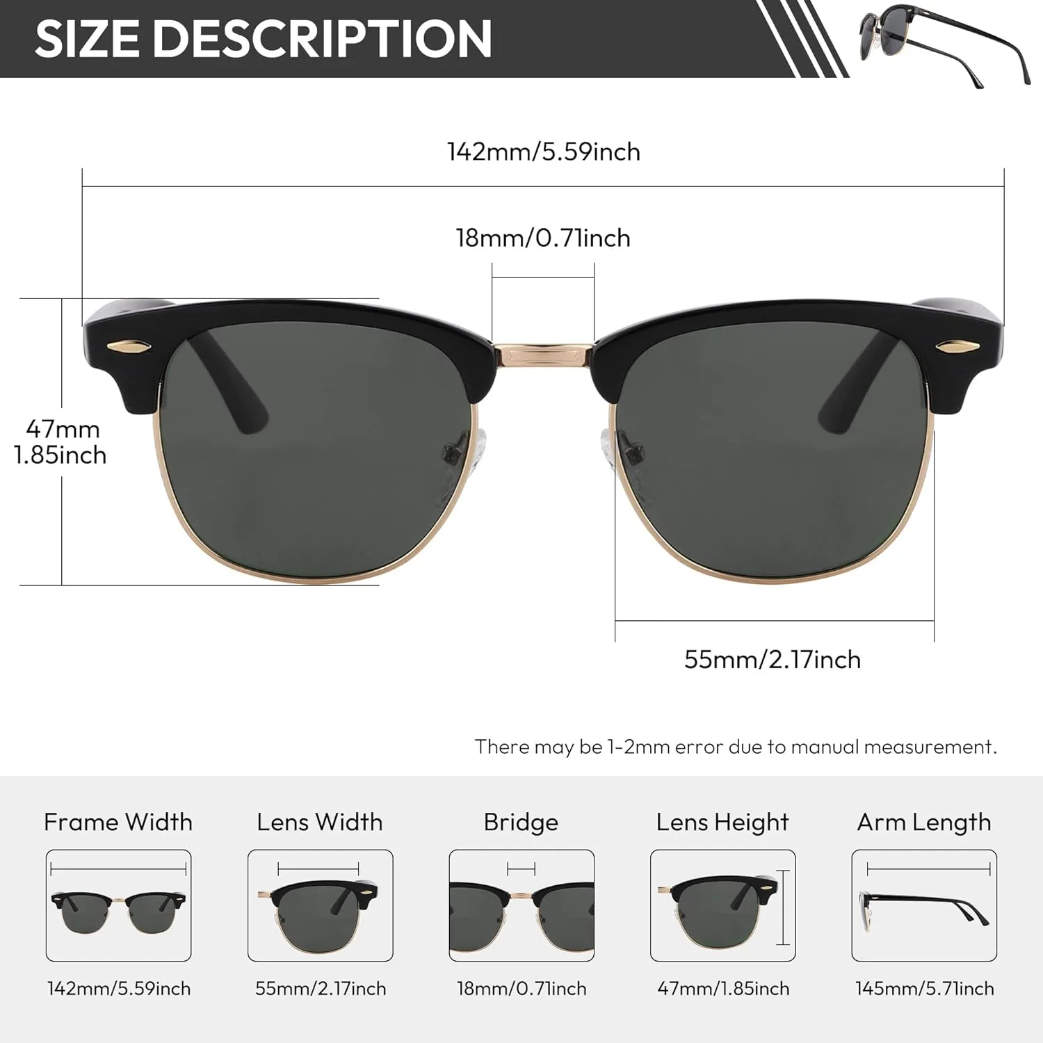 EFE Classic Oversized Polarized Sunglasses for Women Composite TR90 Frame UV 400 Protection Fashion Retro Eyewear