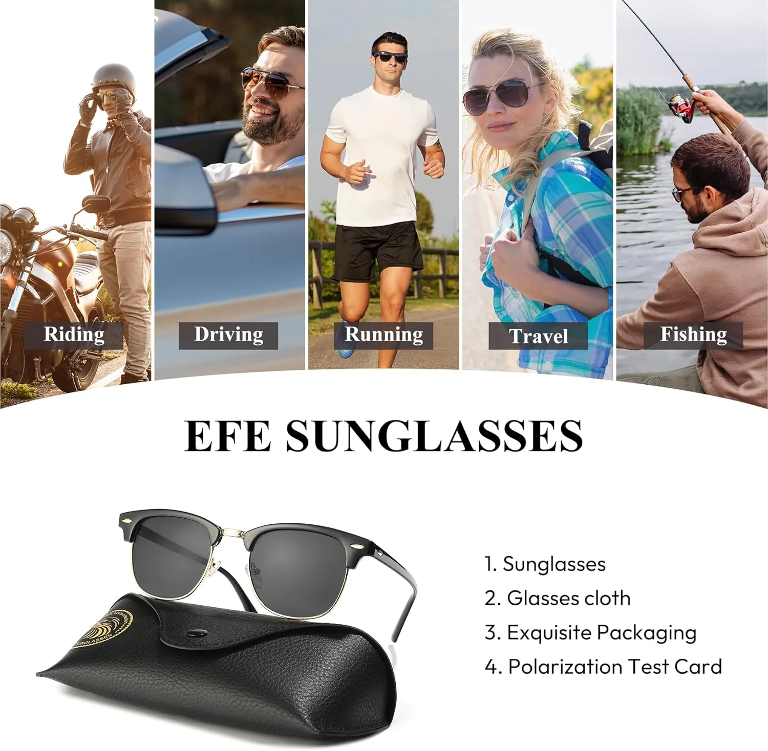EFE Classic Oversized Polarized Sunglasses for Women Composite TR90 Frame UV 400 Protection Fashion Retro Eyewear