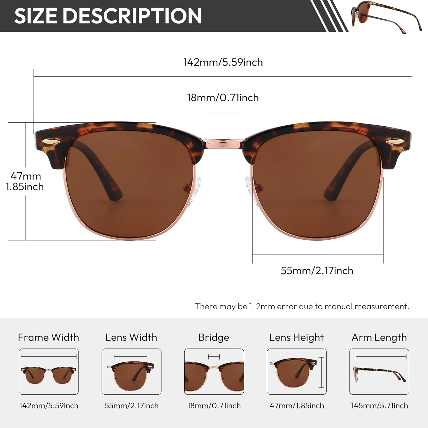 EFE Classic Oversized Polarized Sunglasses for Women Composite TR90 Frame UV 400 Protection Fashion Retro Eyewear