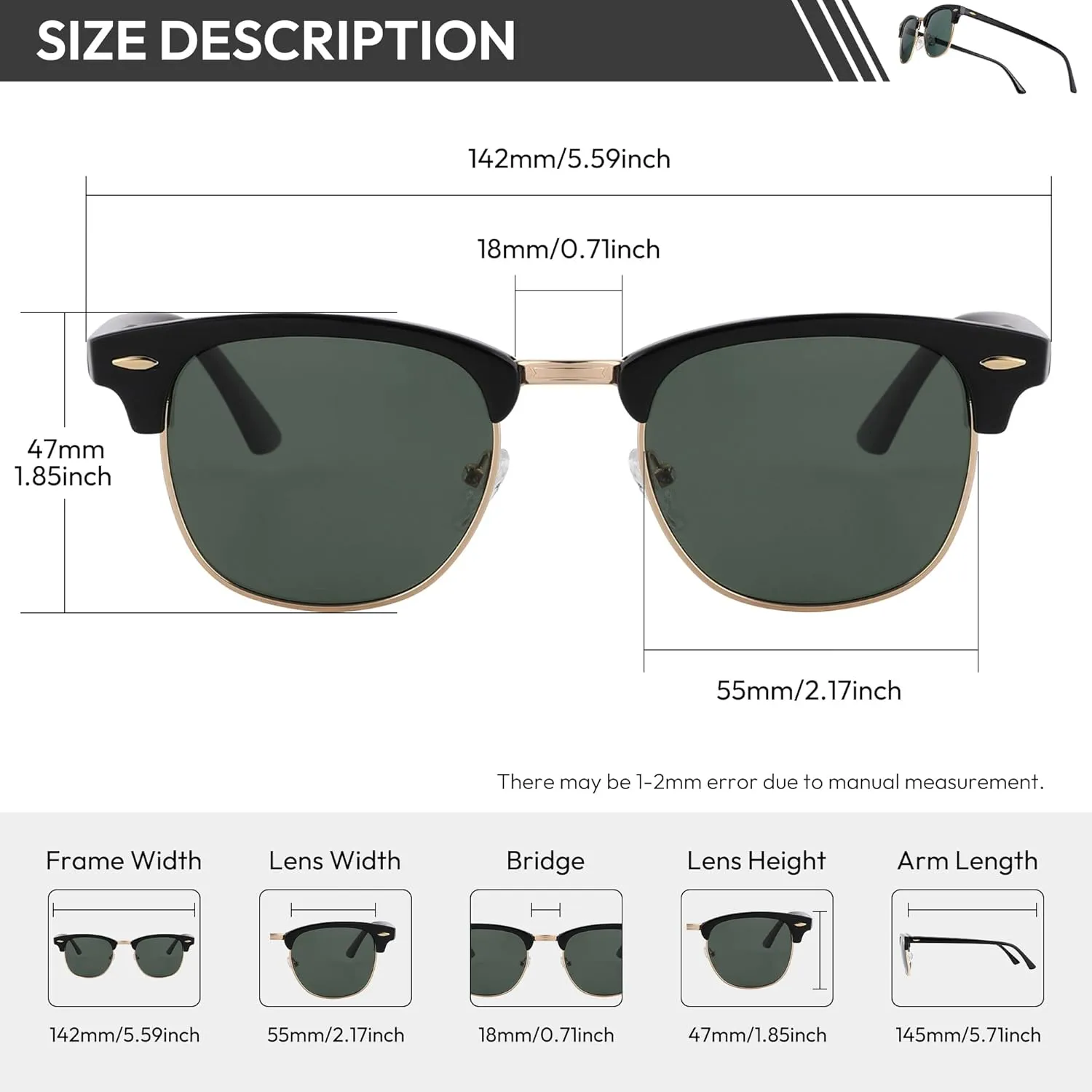EFE Classic Oversized Polarized Sunglasses for Women Composite TR90 Frame UV 400 Protection Fashion Retro Eyewear