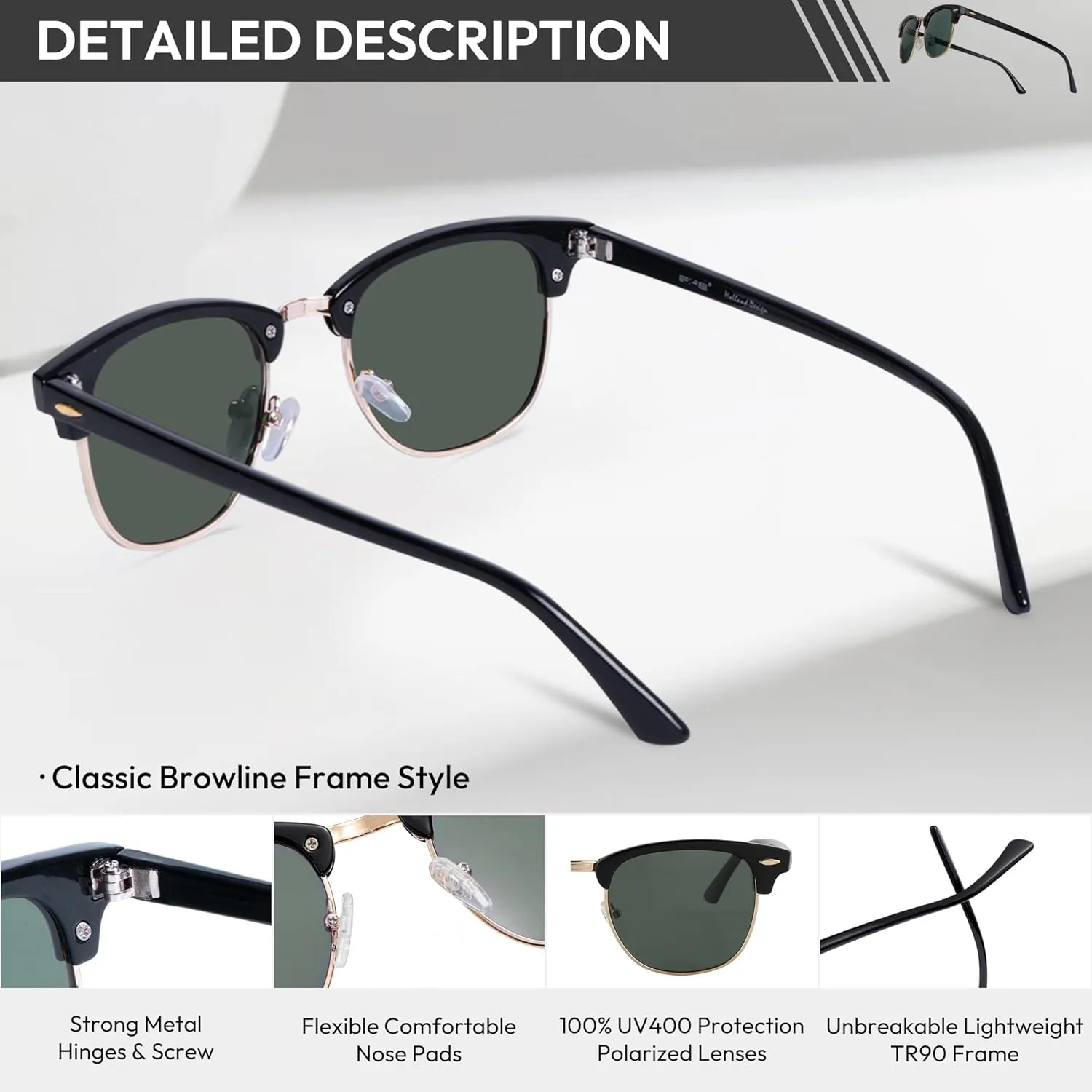 EFE Classic Oversized Polarized Sunglasses for Women Composite TR90 Frame UV 400 Protection Fashion Retro Eyewear