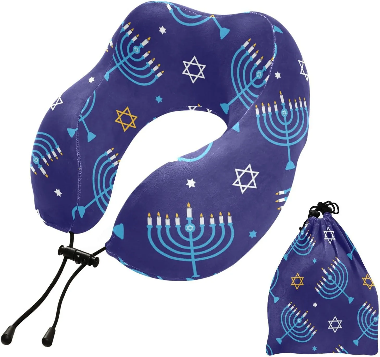 Eionryn Blue Stars Menorah Candles Travel Pillow Memory Foam Neck Pillow with Travel Bag Soft for Headrest Sleep Airplane Car Travel Home,Office