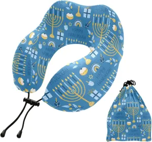 Eionryn Festive Lights Cake Candles Travel Pillow Memory Foam Neck Pillow with Travel Bag Soft for Headrest Sleep Airplane Car Travel Home,Office