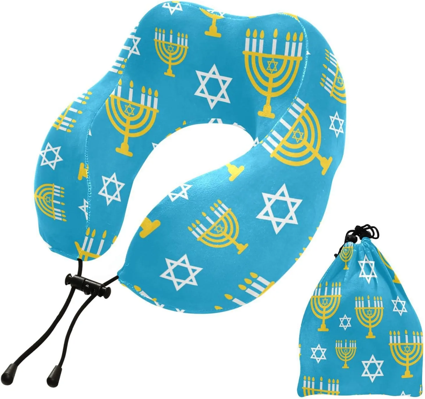 Eionryn Green Menorah Gold Candles Travel Pillow Memory Foam Neck Pillow with Travel Bag Soft for Headrest Sleep Airplane Car Travel Home,Office
