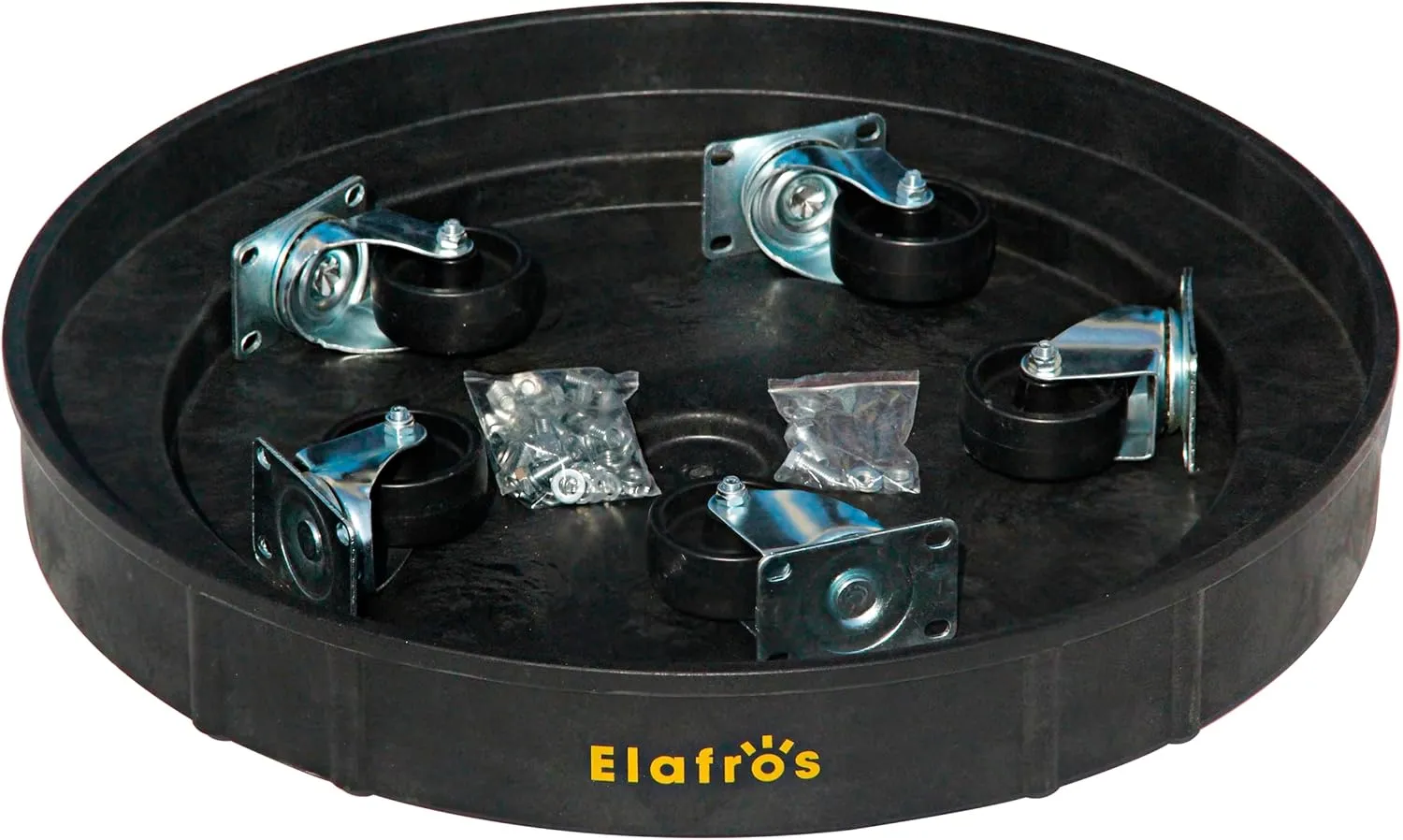 ELAFROS 30 Gallon and 55 Gallon Heavy Duty Plastic Drum Dolly – Durable Plastic Drum Cart 900 lb. Capacity- Barrel Dolly with 5 Swivel Casters Wheel,Black