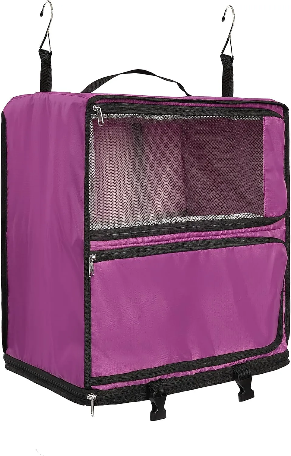ELEZAY Hanging Packing Cubes Portable Closet 3-Shelf Travel Collapsible Compression Garment Organizer for Carry-on Luggage Suitcase Space Saver Bag XX-Large_No Side Pockets, Purple