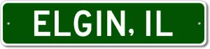 Elgin, Illinois - USA City and State Street Sign - Personalized Metal Street Sign, Man Cave Destination Sign, Perfect Idea, Pub Bar Wall Decor - 4x18 inches