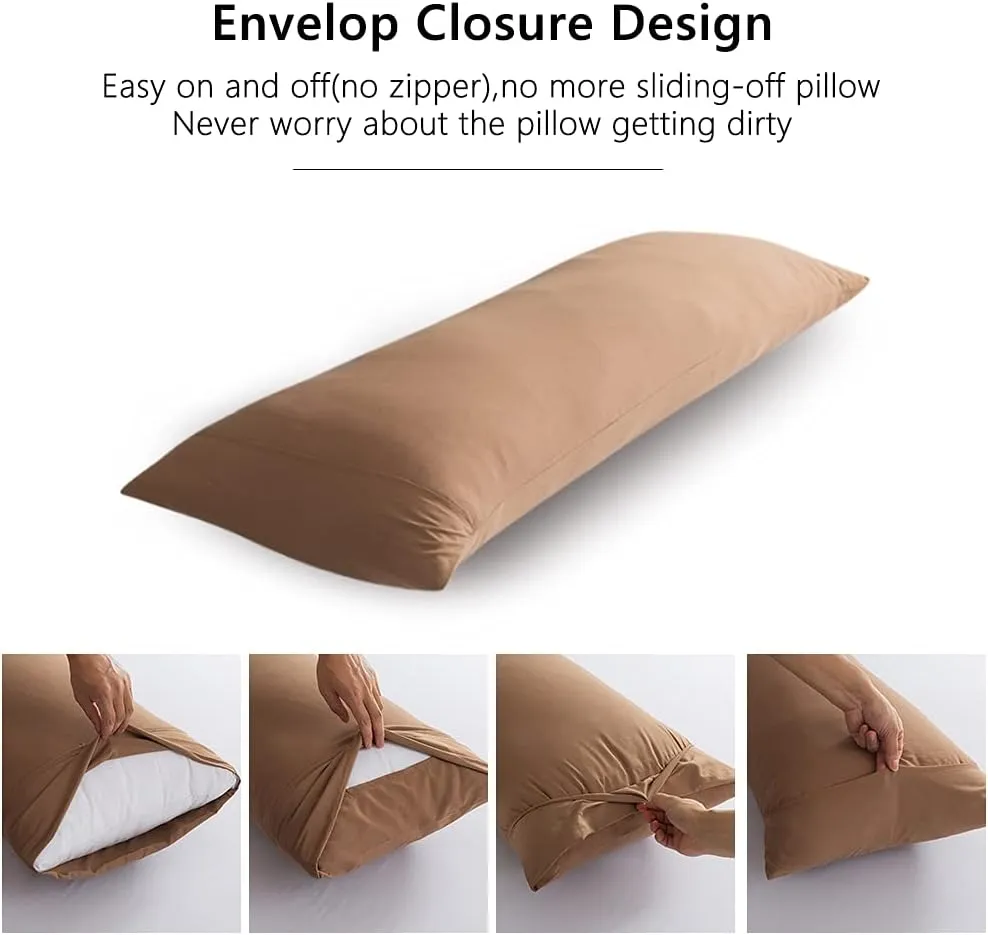 ELNIDO QUEEN Body Pillow with Pillowcase - Soft Long Bed Pillow for Adults - Breathable Full Body Pillow Insert for Sleeping, 20x54inches - Brown