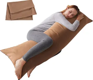 ELNIDO QUEEN Body Pillow with Pillowcase - Soft Long Bed Pillow for Adults - Breathable Full Body Pillow Insert for Sleeping, 20x54inches - Brown