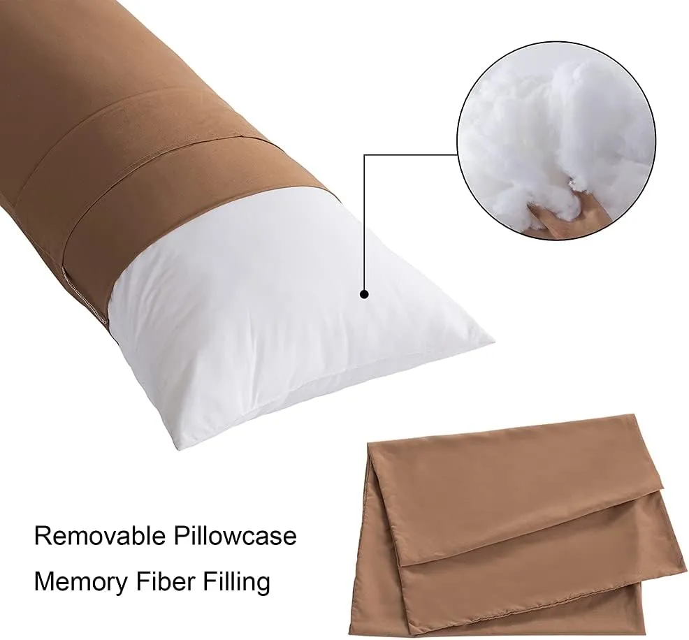 ELNIDO QUEEN Body Pillow with Pillowcase - Soft Long Bed Pillow for Adults - Breathable Full Body Pillow Insert for Sleeping, 20x54inches - Brown