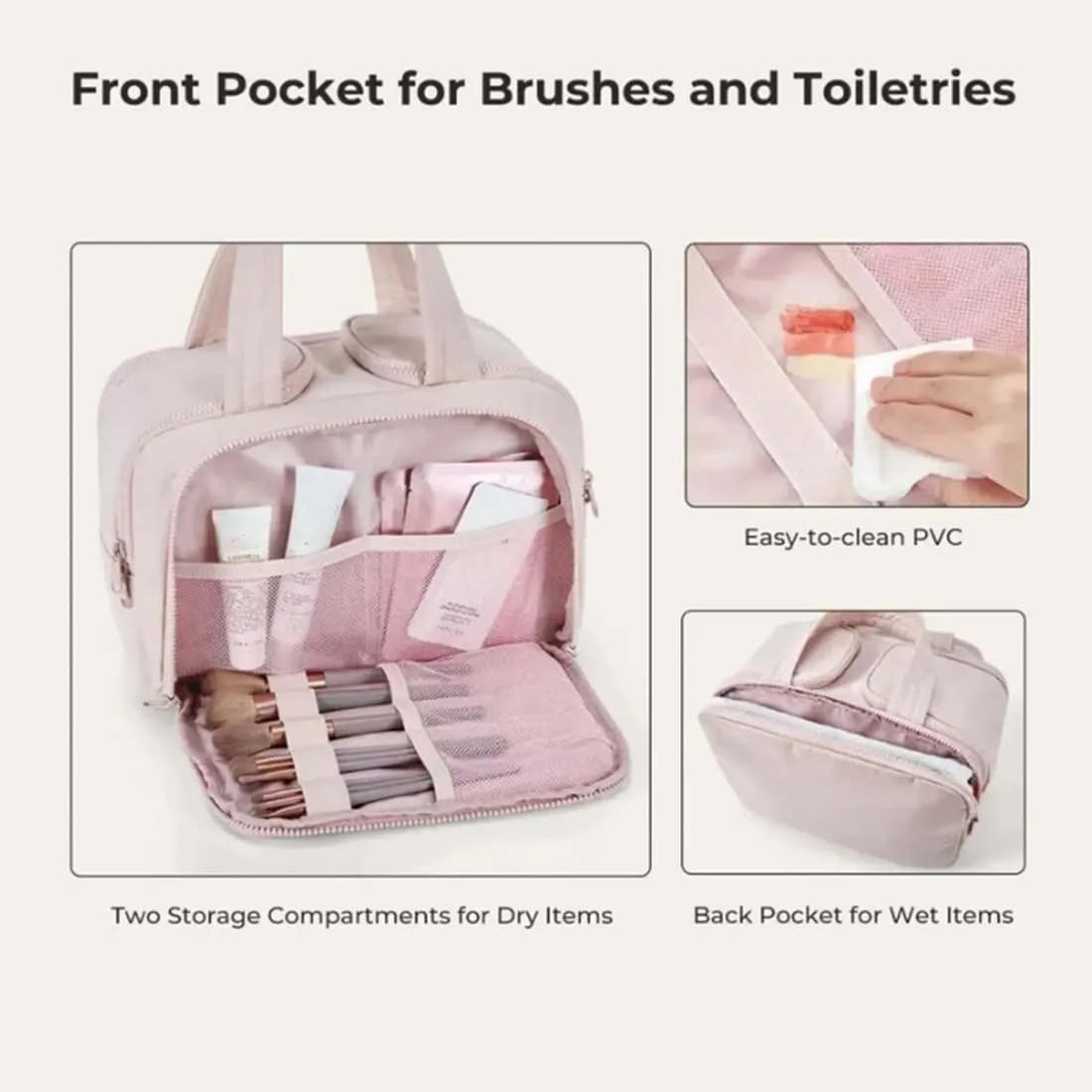 Elouva Toiletry Bag, Elouva Makeup Bag, Large Capacity Wide-Open Travel Cosmetic Bags for Women, 4-in-1 Multi-Functional Lightweight Waterproof Organizer Bags with Handle for Accessories (Dark Pink)