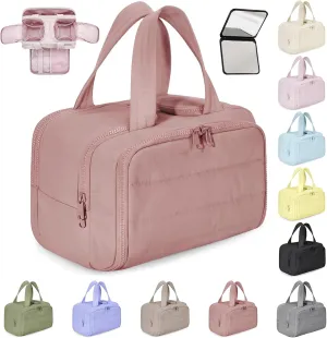 Elouva Toiletry Bag, Elouva Makeup Bag, Large Capacity Wide-Open Travel Cosmetic Bags for Women, 4-in-1 Multi-Functional Lightweight Waterproof Organizer Bags with Handle for Accessories (Dark Pink)