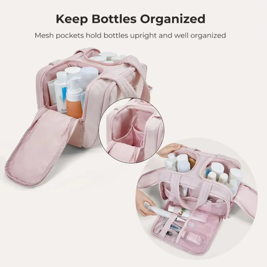Elouva Toiletry Bag, Elouva Makeup Bag, Large Capacity Wide-Open Travel Cosmetic Bags for Women, 4-in-1 Multi-Functional Lightweight Waterproof Organizer Bags with Handle for Accessories (Dark Pink)