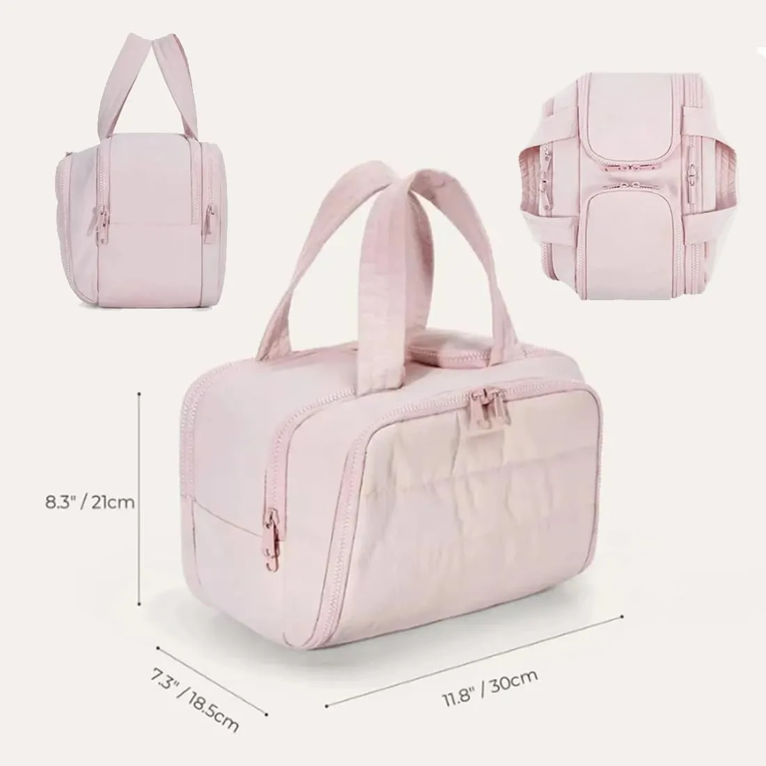 Elouva Toiletry Bag, Elouva Makeup Bag, Large Capacity Wide-Open Travel Cosmetic Bags for Women, 4-in-1 Multi-Functional Lightweight Waterproof Organizer Bags with Handle for Accessories (Dark Pink)