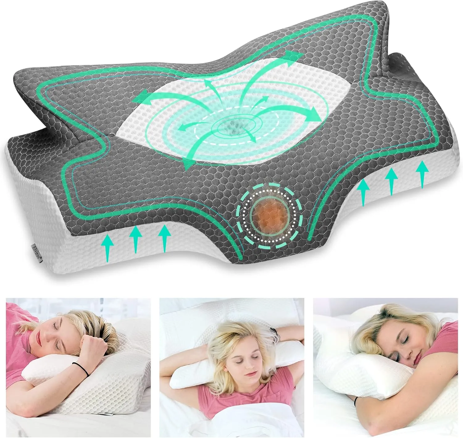 Elviros Cervical Memory Foam Pillows for Neck and Shoulder Pain, Ergonomic Orthopedic Sleeping Support Pillow for Side, Back and Stomach Sleepers, 21.2 x13 x 4.3 inch