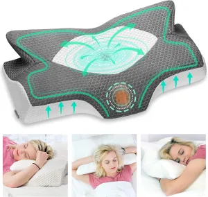 Elviros Cervical Memory Foam Pillows for Neck and Shoulder Pain, Ergonomic Orthopedic Sleeping Support Pillow for Side, Back and Stomach Sleepers, 21.2 x13 x 4.3 inch