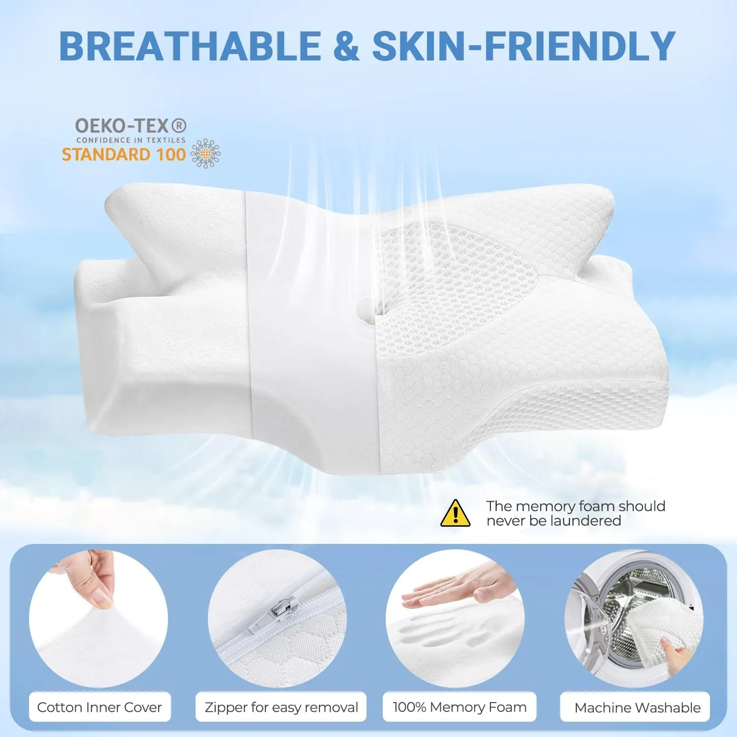 Elviros Cervical Memory Foam Pillows for Neck and Shoulder Pain, Ergonomic Orthopedic Sleeping Support Pillow for Side, Back and Stomach Sleepers, 21.2 x13 x 4.3 inch