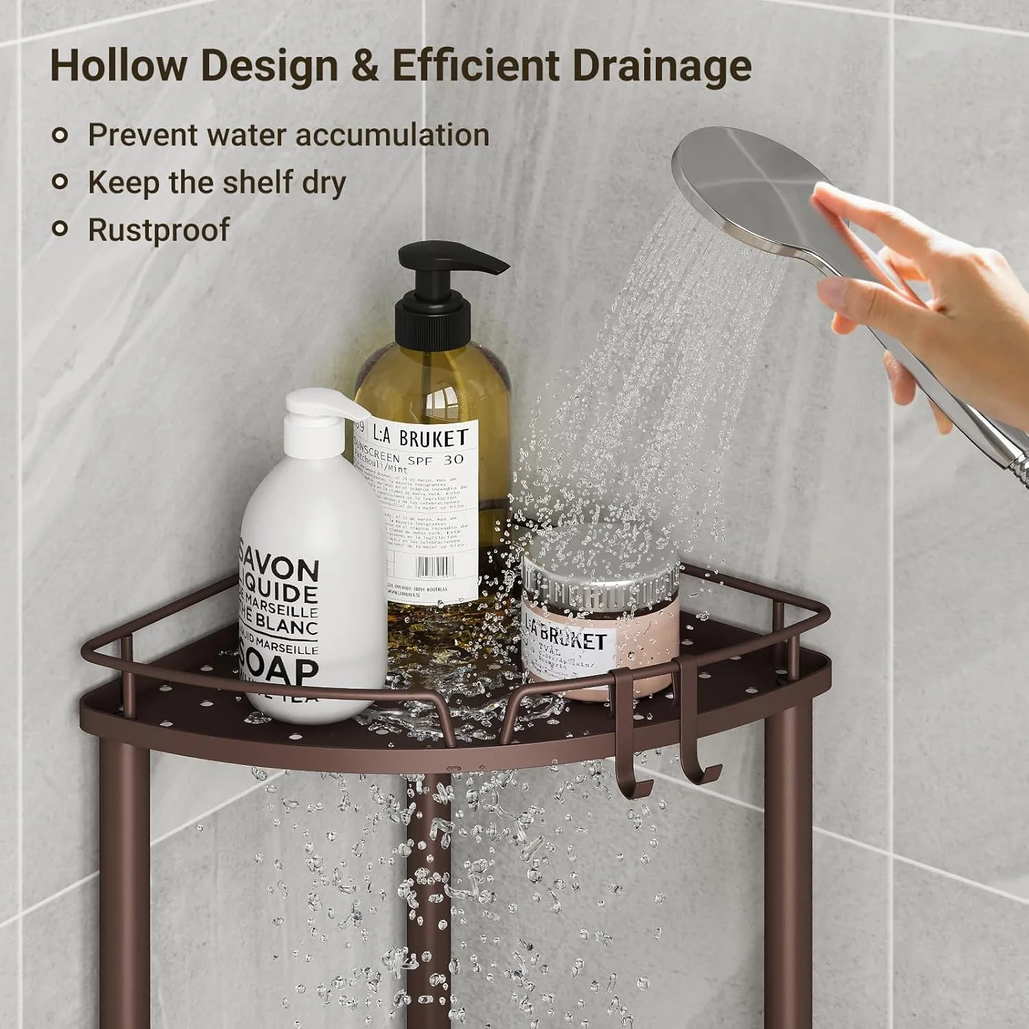 ELYKEN Corner Shower Caddy Standing, 4 Tier Rustproof Metal Shower Organizer with Soap Holder, Floor Shower Corner Shelf Rack Storage Stands with Adjustable Feet & 2 Hooks for Bathroom, Bronze