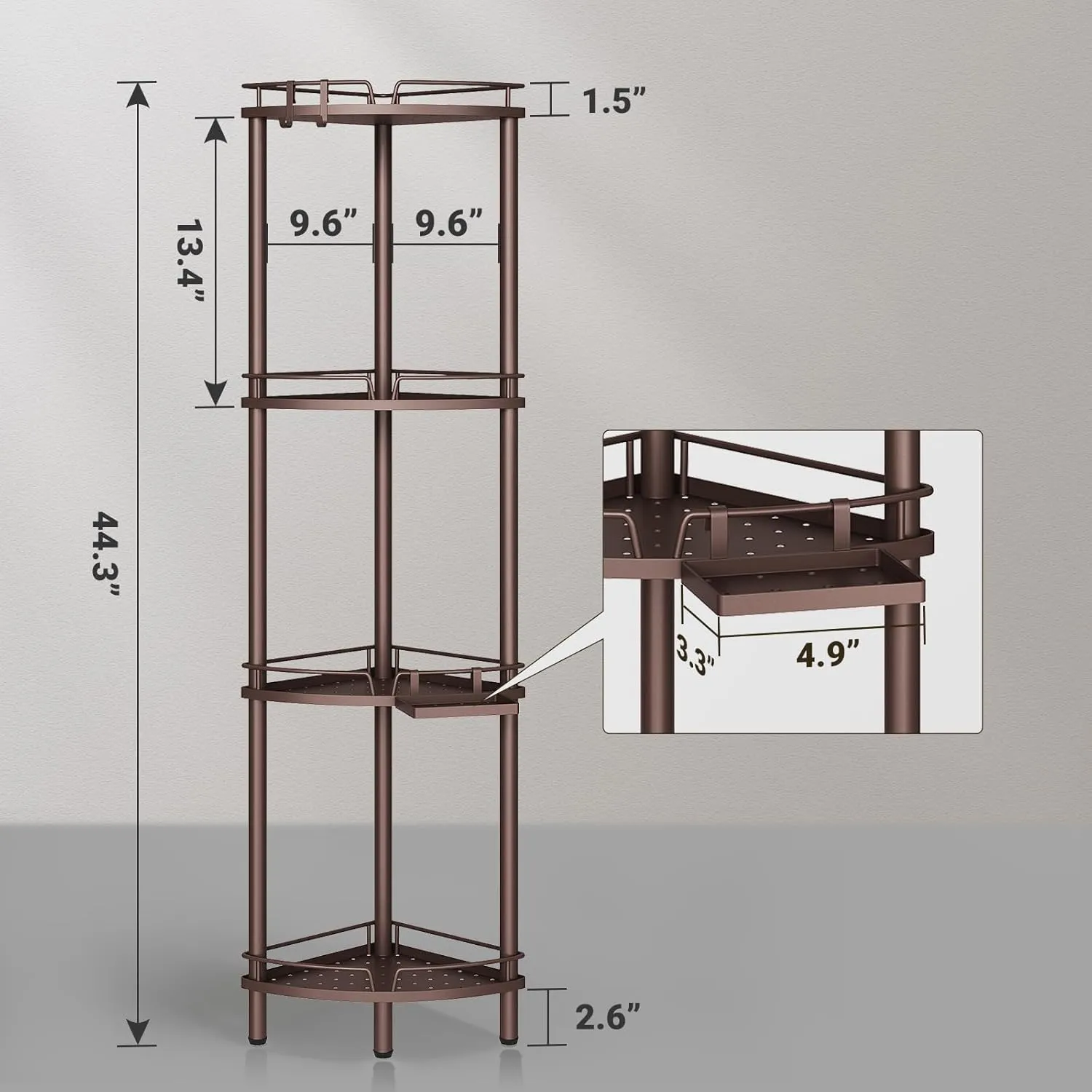 ELYKEN Corner Shower Caddy Standing, 4 Tier Rustproof Metal Shower Organizer with Soap Holder, Floor Shower Corner Shelf Rack Storage Stands with Adjustable Feet & 2 Hooks for Bathroom, Bronze