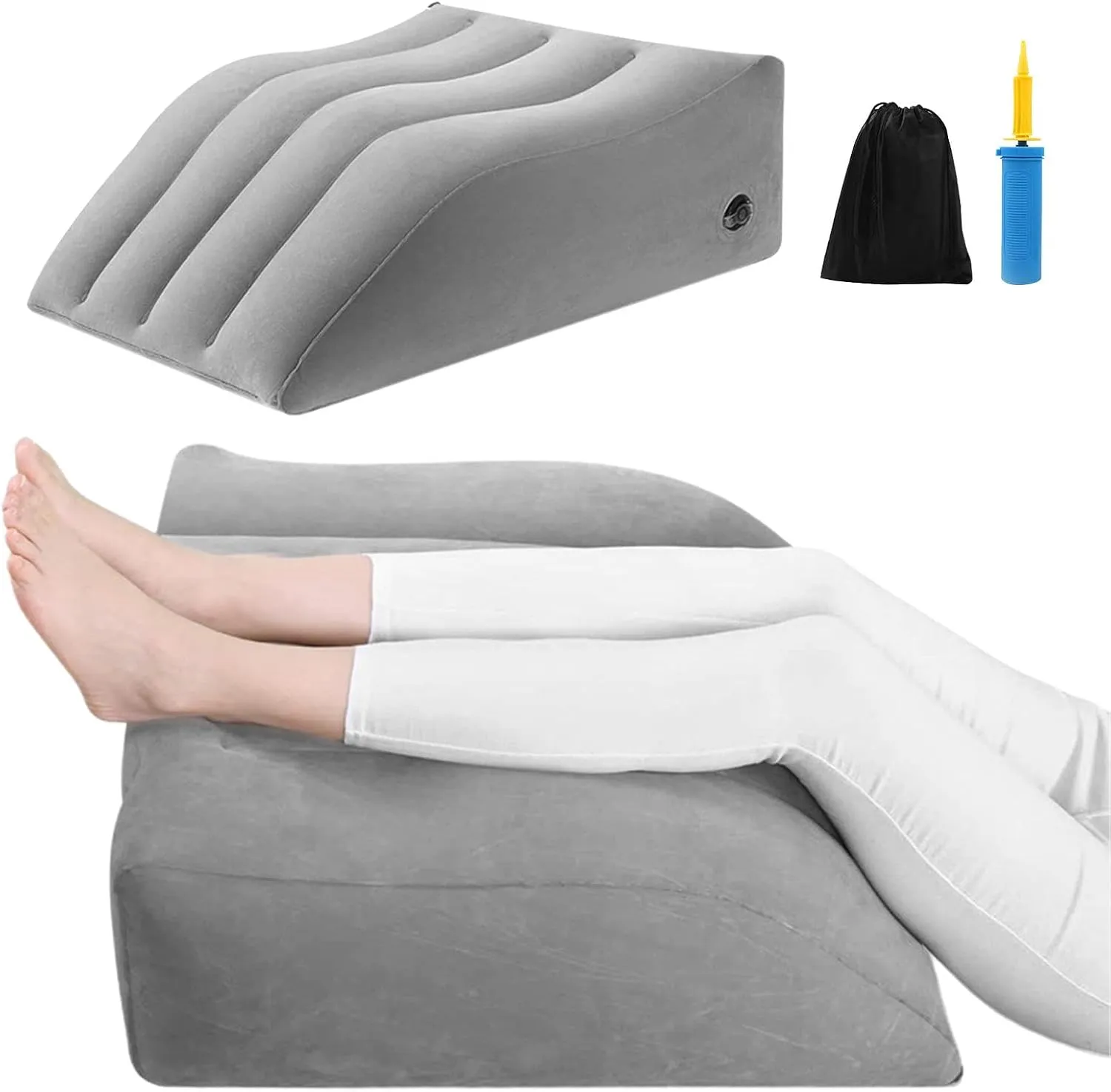 EMVANV Inflatable Leg Elevating Pillow,with Air Pump and Storage Bag Improve Circulataion and Reduce Swelling for Daily Use, Pregnant Women, People with Leg Problems(Grey)