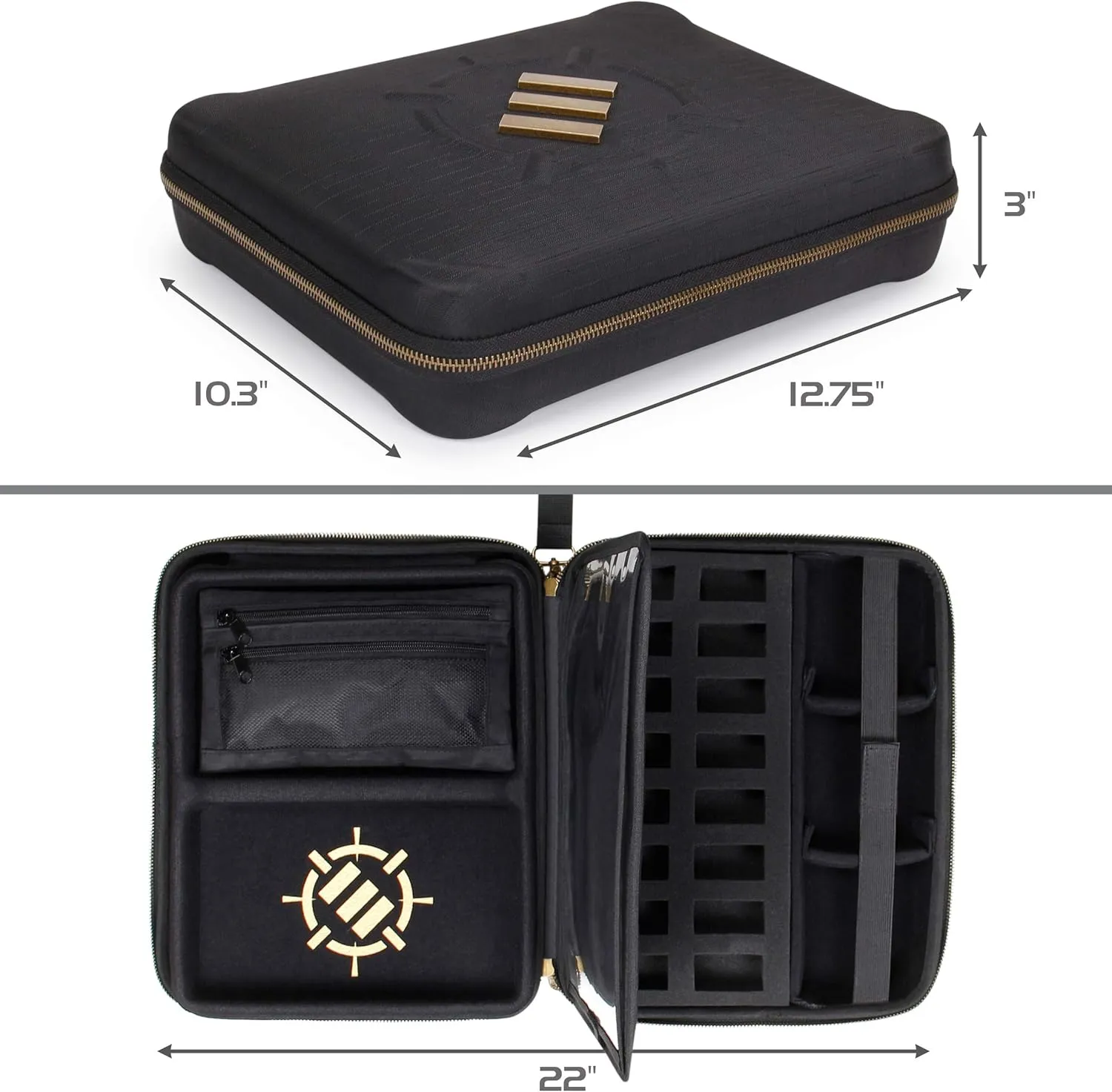 ENHANCE RPG Organizer Case - DnD Binder with Built-in Character Sheet Holder and Erasable Scribe Panel, Dice Rolling Area, Removable Pen Pouch, Miniature Foam Tray, Wrist Strap