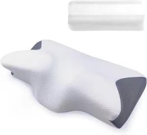 Ergonomic Cervical Pillow for Firm Neck Support Orthopedic Contour Pillow for Back/Side Sleeper Neck Relief,Memory Foam Pillow with Organic Cotton Cover