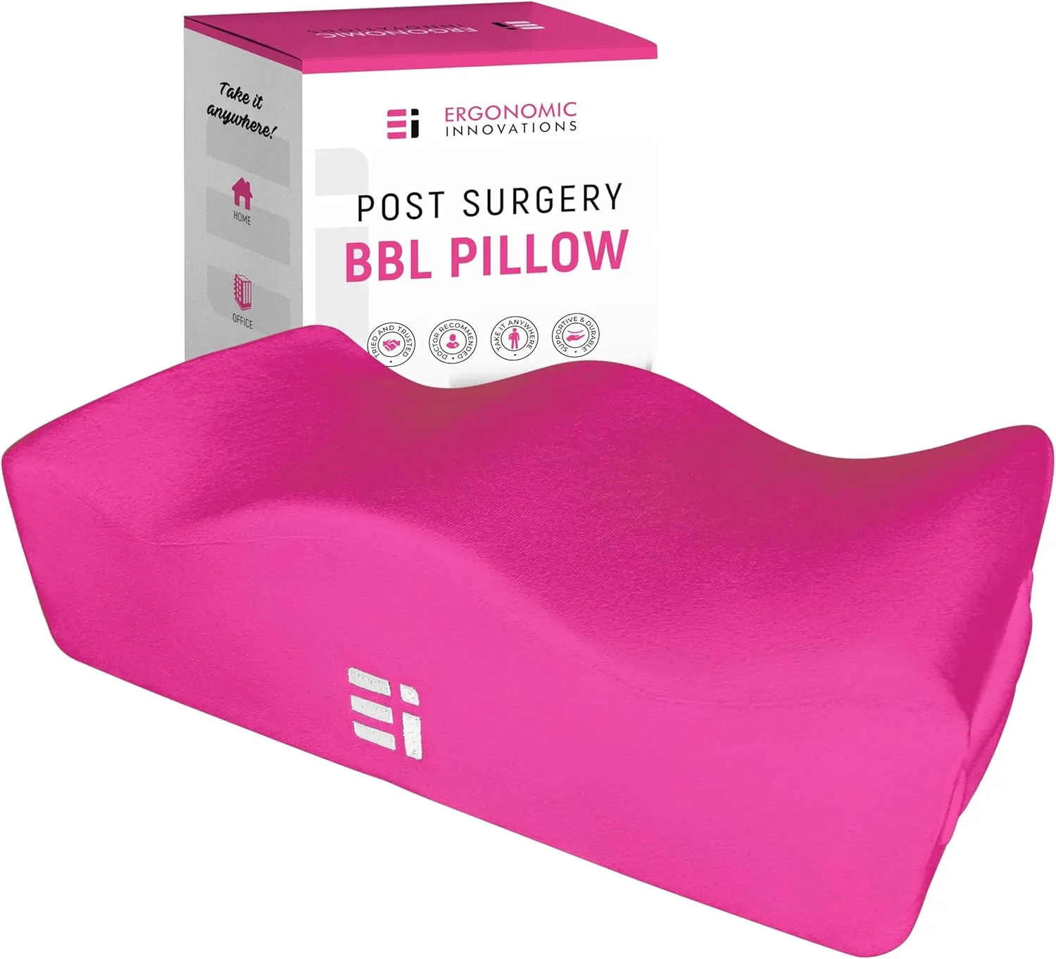 Ergonomic Innovations BBL Pillow After Surgery - Butt Pillow for Sitting Post Surgery for Home, Office, Driving - Booty Pillows Brazilian Butt Lift Supplies BBL Recovery Must Haves, Pink