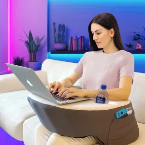 Ergonomic Lap Desk Pillow with Cooling Memory Foam – Gaming Cushion for Bed, Laptop Support, and Reading Pillow with Armrest for Comfort at Home, Office, or Travel (Grey)