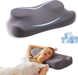 Ergonomic Memory Foam Pillow for Neck Pain Relief,Neck Support Pillows for Sleeping,Cooling Pillows for Neck and Shoulder Pain,Ideal Cervical Pillow for Side,Back,and Stomach Sleepers,Grey