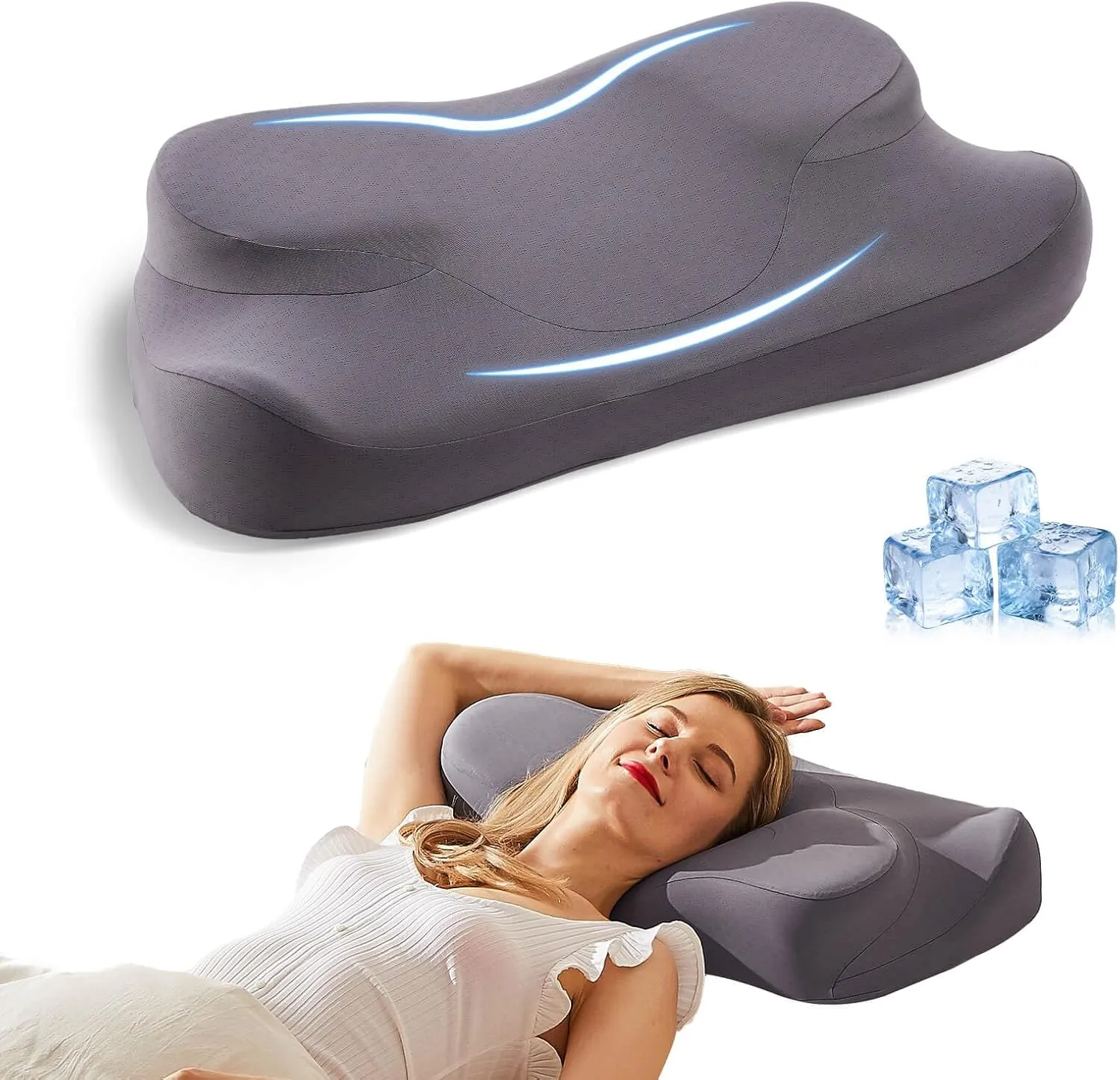 Ergonomic Memory Foam Pillow for Neck Pain Relief,Neck Support Pillows for Sleeping,Cooling Pillows for Neck and Shoulder Pain,Ideal Cervical Pillow for Side,Back,and Stomach Sleepers,Grey