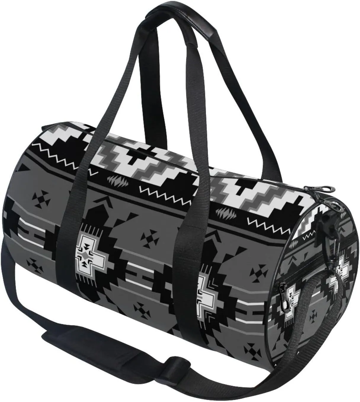 Ethnic Native Southwest American, Tribal Indian Aztec Textiles Duffel Bag, Foldable Canvas Travel Tote for Gym Sports with Inner Pockets, Durable Lightweight Fitness Bag for Overnight Workout