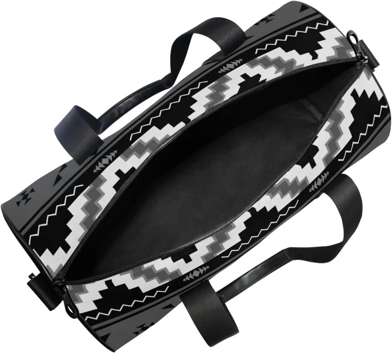 Ethnic Native Southwest American, Tribal Indian Aztec Textiles Duffel Bag, Foldable Canvas Travel Tote for Gym Sports with Inner Pockets, Durable Lightweight Fitness Bag for Overnight Workout