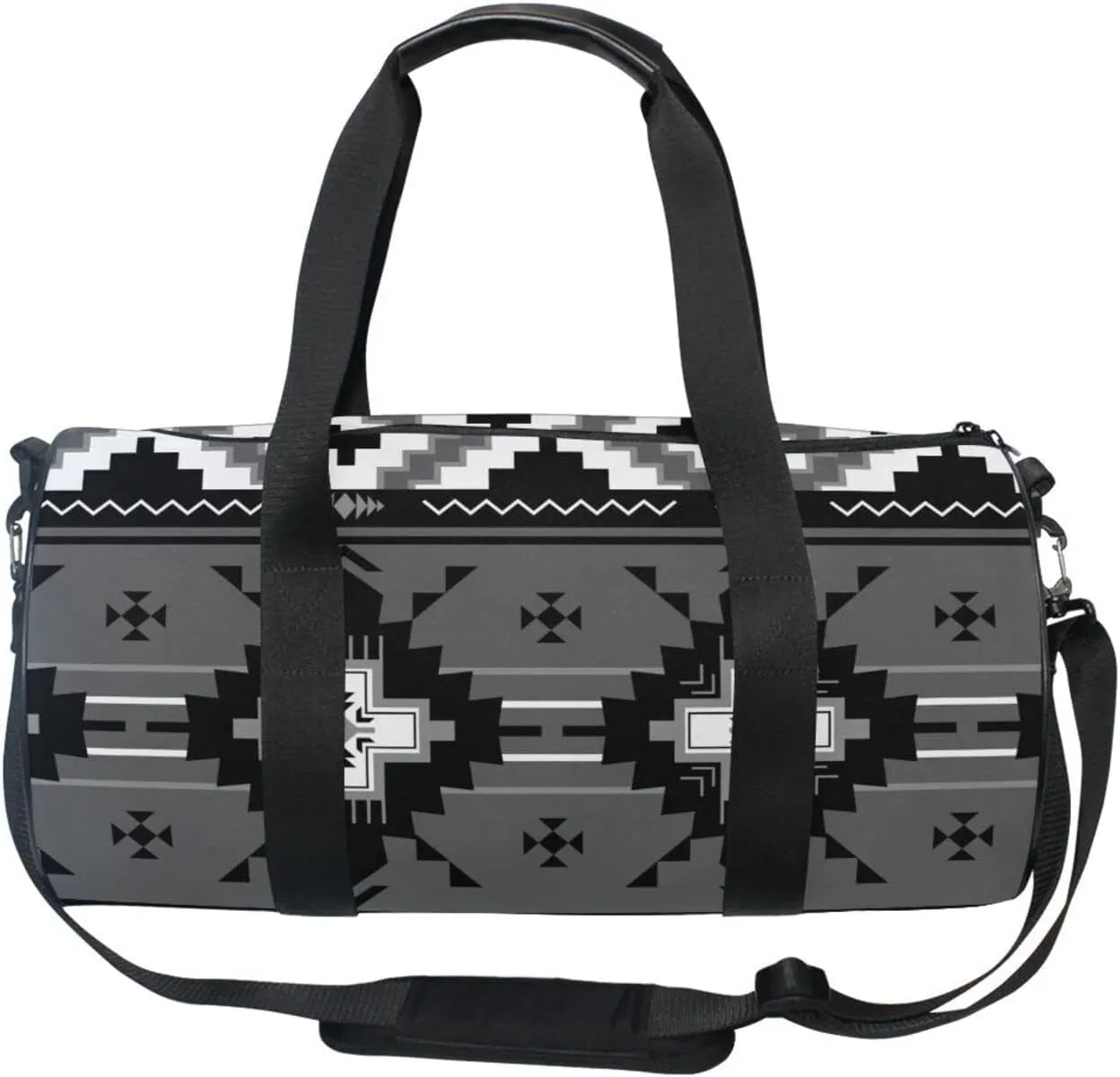 Ethnic Native Southwest American, Tribal Indian Aztec Textiles Duffel Bag, Foldable Canvas Travel Tote for Gym Sports with Inner Pockets, Durable Lightweight Fitness Bag for Overnight Workout
