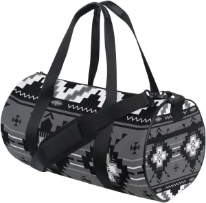 Ethnic Native Southwest American, Tribal Indian Aztec Textiles Duffel Bag, Foldable Canvas Travel Tote for Gym Sports with Inner Pockets, Durable Lightweight Fitness Bag for Overnight Workout